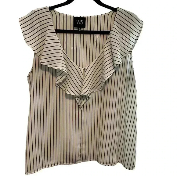 W5, Dress Sleeveless Top, White With Black Stipe, XL - Picture 1 of 9